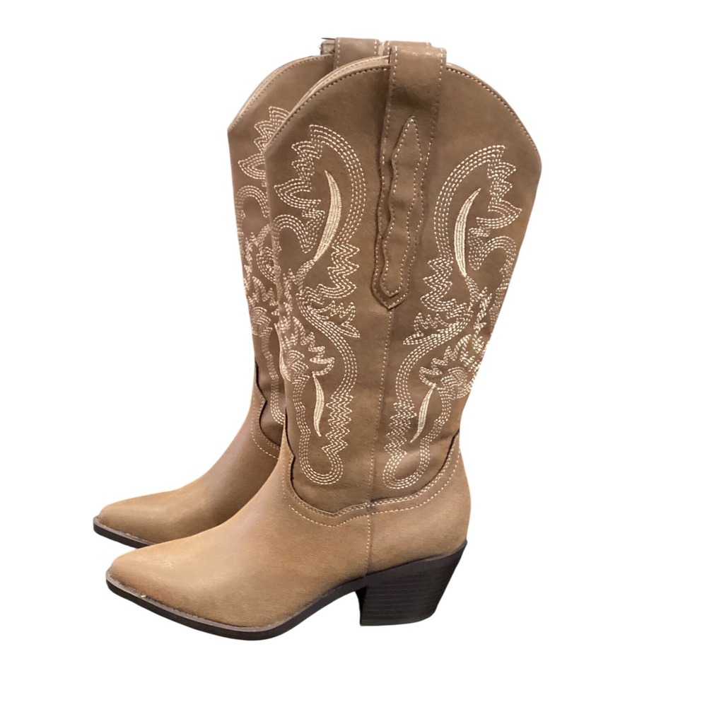 Me Too Womens Brown Western Cowboy Boots Embroidered Pointed Toe Block Heel Sz 6
